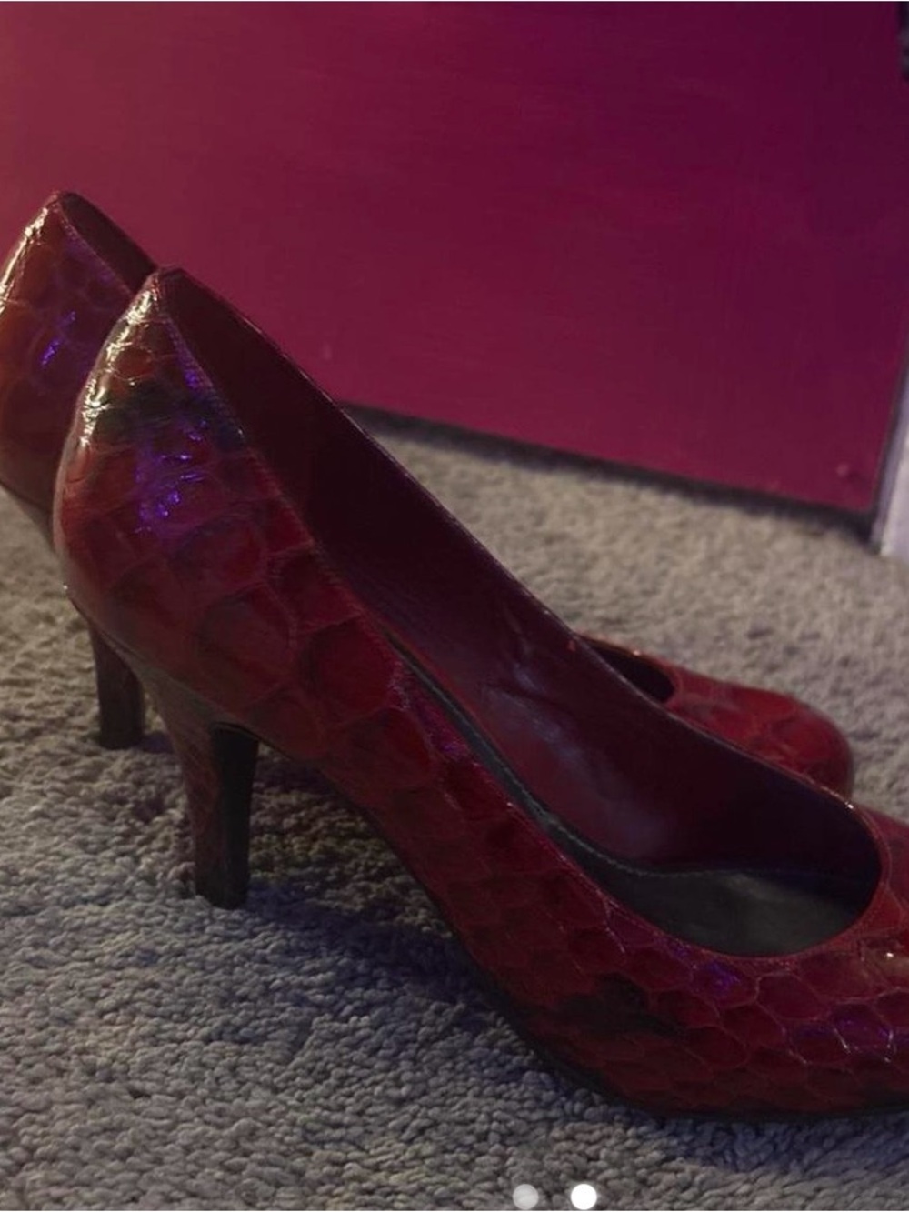 Red Faux-Snake Mid Heel Pumps